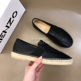 Kenzo Embroidered Leather Loafers For Men Black