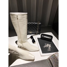 Khaite Crocodile Leather High Heeled Knee Boots For Women White
