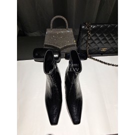 Khaite Crocodile Leather High Heeled Short Boots For Women Black