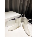 Khaite Crocodile Leather High Heeled Short Boots For Women White
