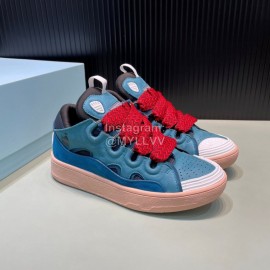 Lanvin Calf Leather Thick Soled Sneakers For Men And Women Blue