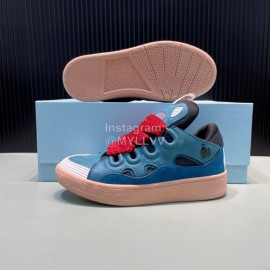 Lanvin Calf Leather Thick Soled Sneakers For Men And Women Blue