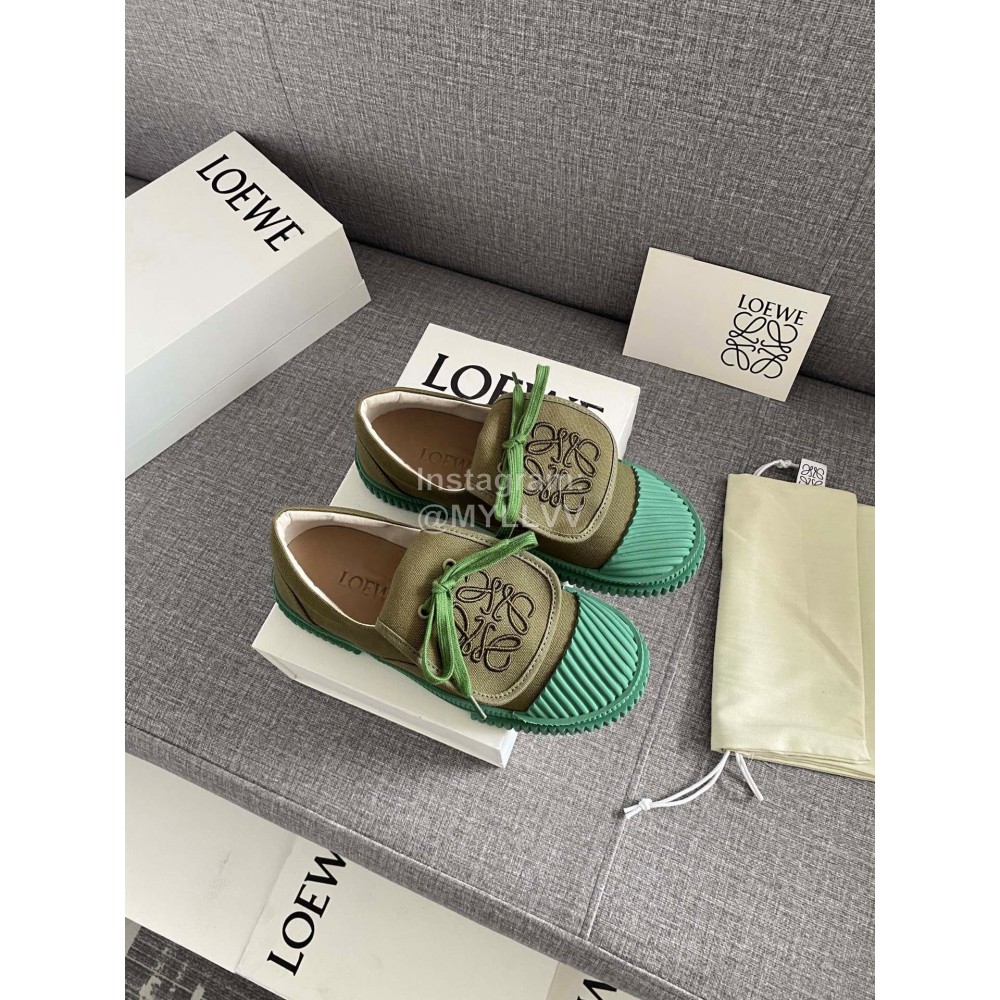 Loewe Spring Embroidered Casual Canvas Shoes For Women Green