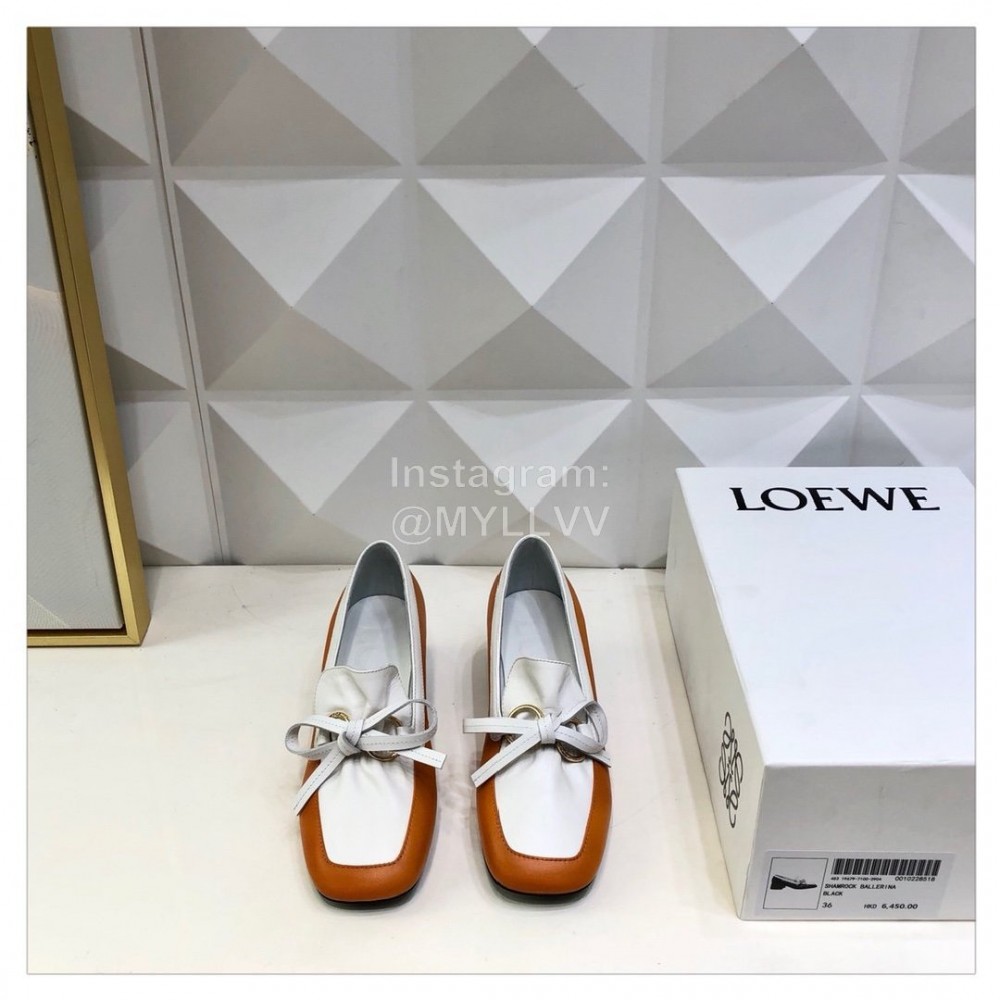 Loewe Soft Leather Bow Vintage High Heel Shoes For Women Brown