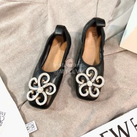 Loewe Spring Soft Sheepskin Ballet Shoes For Women Black