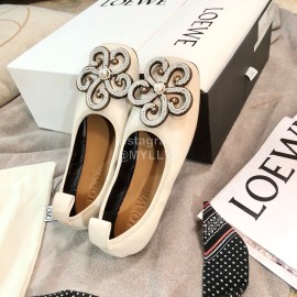 Loewe Spring Soft Sheepskin Ballet Shoes For Women White