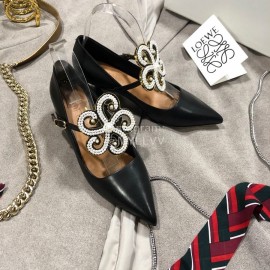 Loewe Pearl Flower Pointed High Heels For Women Black
