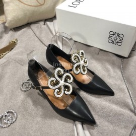 Loewe Pearl Flower Pointed High Heels For Women Black