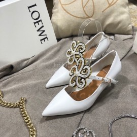 Loewe Pearl Flower Pointed High Heels For Women White