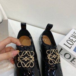 Loewe Patent Leather Square Head Ballet Shoes For Women Black