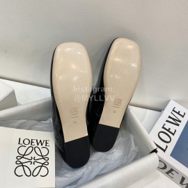 Loewe Patent Leather Square Head Ballet Shoes For Women Black