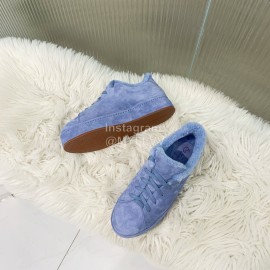 Loro Piana Winter Soft Cashmere Suede Shoes For Women Blue