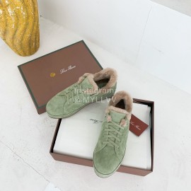 Loro Piana Winter Soft Cashmere Suede Shoes For Women Green