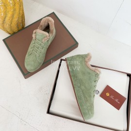 Loro Piana Winter Soft Cashmere Suede Shoes For Women Green