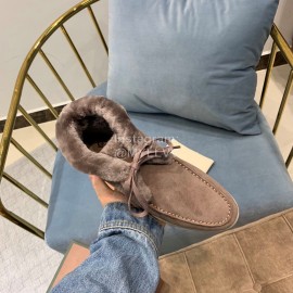 Loro Piana Waterproof Suede Warm High Top Shoes For Women Gray
