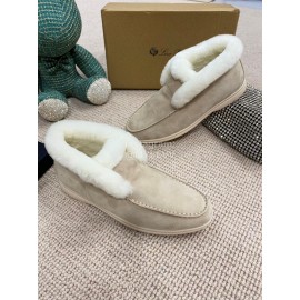 Loro Piana Winter Wool Loafers For Men And Women Beige