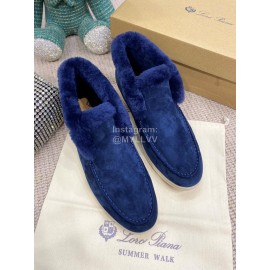 Loro Piana Winter Wool Loafers For Men And Women Blue