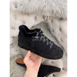 Loro Piana Cashmere Suede Lace Up Shoes For Women Black