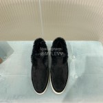 Loro Piana Cashmere Suede Wool Loafers For Women Black