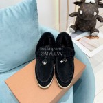 Loro Piana Soft Cashmere Suede Wool Loafers For Women Black