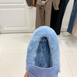 Loro Piana Soft Cashmere Suede Wool Loafers For Women Blue