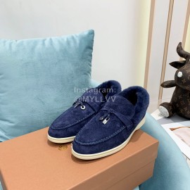 Loro Piana Soft Cashmere Suede Wool Loafers For Women Navy