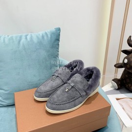 Loro Piana Soft Cashmere Suede Wool Loafers For Women Gray