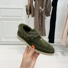 Loro Piana Soft Cashmere Suede Wool Loafers For Women Green