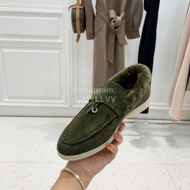Loro Piana Soft Cashmere Suede Wool Loafers For Women Green