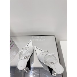 Lost In Echo Cowhide Pointed High Heeled Sandals For Women White