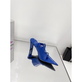 Lost In Echo Cowhide Pointed High Heeled Sandals For Women Blue