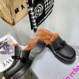 Lost In Echo Rabbit Hair Cow Skin Thick Soled Sandals For Women Black
