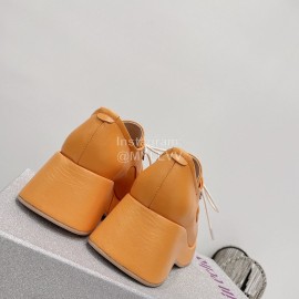Lost In Echo Fashion Cowhide Thick Soled Lace Up Shoes For Women Orange