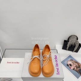 Lost In Echo Fashion Cowhide Thick Soled Lace Up Shoes For Women Orange