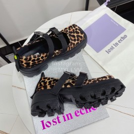 Lost In Echo Leather Leopard Print Thick Soled Mary Jane Shoes For Women 