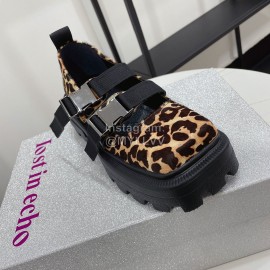 Lost In Echo Leather Leopard Print Thick Soled Mary Jane Shoes For Women 