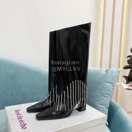 Lost In Echo Fashion Calf Leather Diamond High Heeled Boots For Women Black