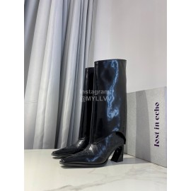 Lost In Echo Fashion Cowhide Thick High Heeled Boots Black For Women