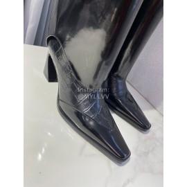 Lost In Echo Fashion Cowhide Thick High Heeled Boots Black For Women