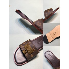 LV Antique Bronze Padlock Cowhide Slippers For Men Brown