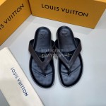 LV Calf Leather Flip Flops For Men Black