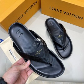 LV Black Calf Leather Flip Flops For Men 