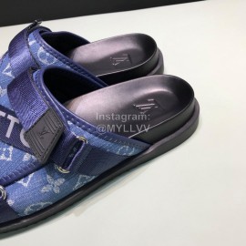 LV Calf Leather Ribbon Honolulu Slippers For Men Blue