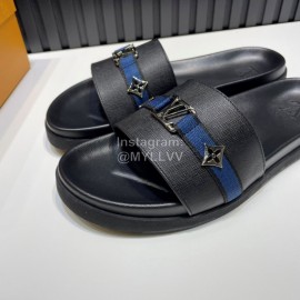 LV Calf Leather Hardware Buckle Slippers For Men Black