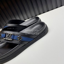 LV Calf Leather Hardware Buckle Flip Flops For Men Black