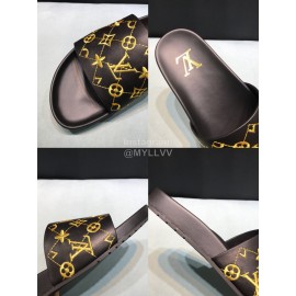 LV Calf Leather Monogram Embroidery Slippers For Men Black