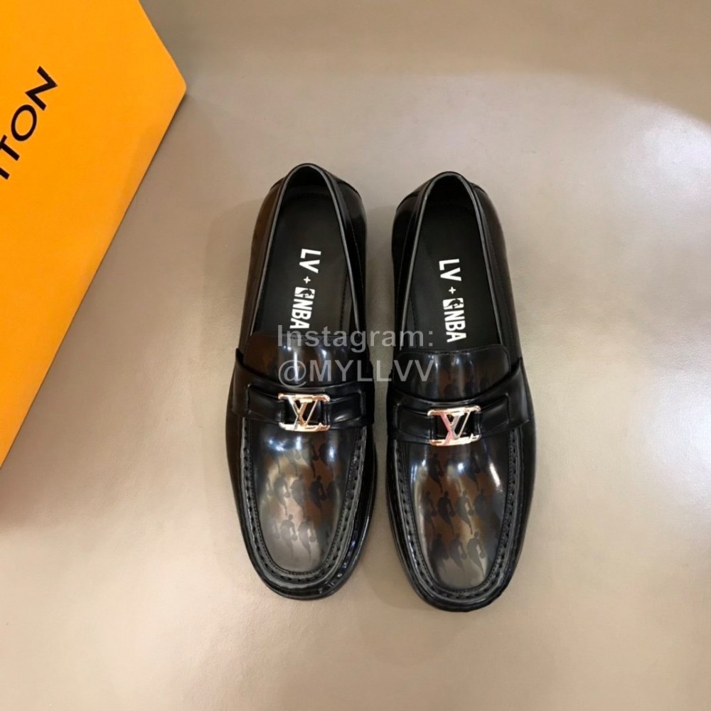 LV Calf Leather Letter Buckle Loafers For Men