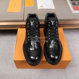 LV Calf Leather High Top Short Boots For Men Black
