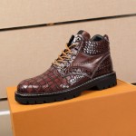 LV Calf Leather High Top Short Boots For Men Coffee