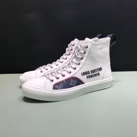 LV Canvas High Top Shoes For Men And Women White